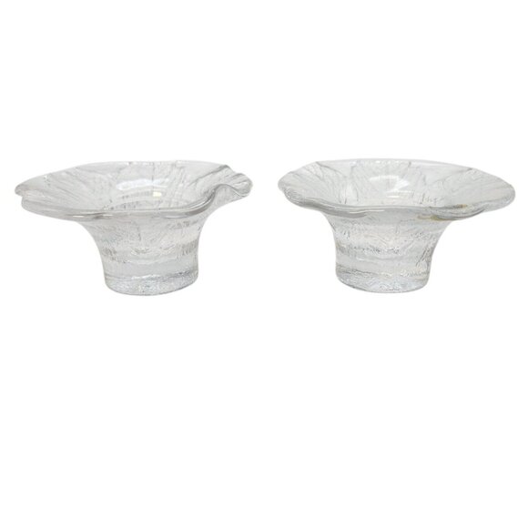 Vintage Kosta Party 2 Egg Cups Crystal Leaf Pattern Easter Ostara Made in Sweden - Picture 3 of 8